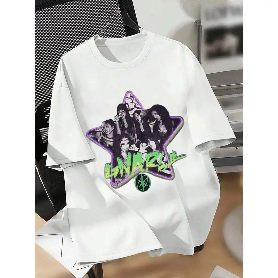 KATSEYE Short-sleeved Best-selling Printed Girls' Group Mid-sized Casual T-shirt, Breathable and Soft, Suitable for Adult Girls