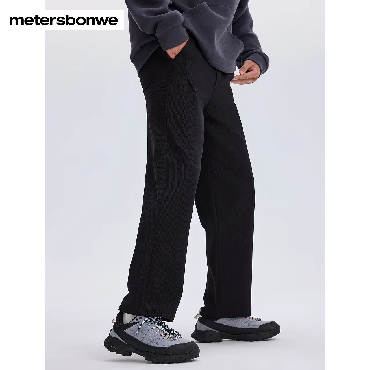 Metersbonwe-men's Kényelmes Alkalmazkodó m derékon egyenesen Nadrág tömör színben double-sided twill Ablakszövet nadrágot Elsőrangú Átló Vágólap