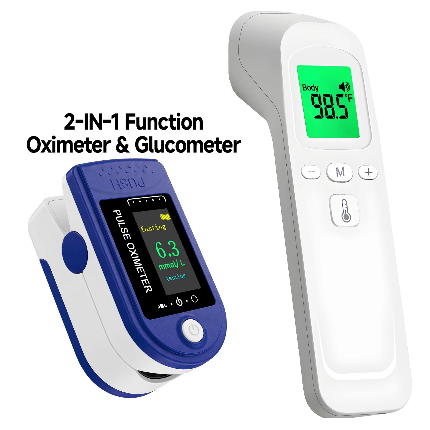 Handheld Fever IR Thermometer For Body Or 2IN1 Oximeter & Glucose Meter Finger No Need Prick Glucometer Pulse In-One Monitor
