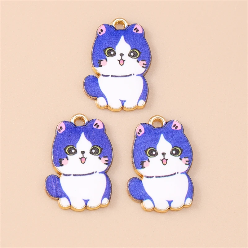 20 Stück 14x21mm Cartoon-Emaille-Tieranhänger Katzen-Charms für die Herstellung von Ohrringen, Halsketten, Armbändern, DIY-Bastelarbeiten und Schmuckzubehör – Detail 6