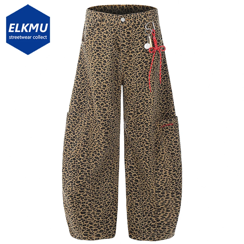 

Vintage Loose Leopard Jeans Side Pocket Loose Cargo Jeans Men Streetwear Harajuku Hip Hop Baggy Jeans Trousers Denim Pants