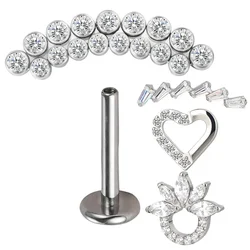 ASTM F136 Titanium EAR PIERC Heart-shaped arc With CZ Top Cartilage Tragus Earrings ear Lip Helix Studs Tongue Piercing Jewelry
