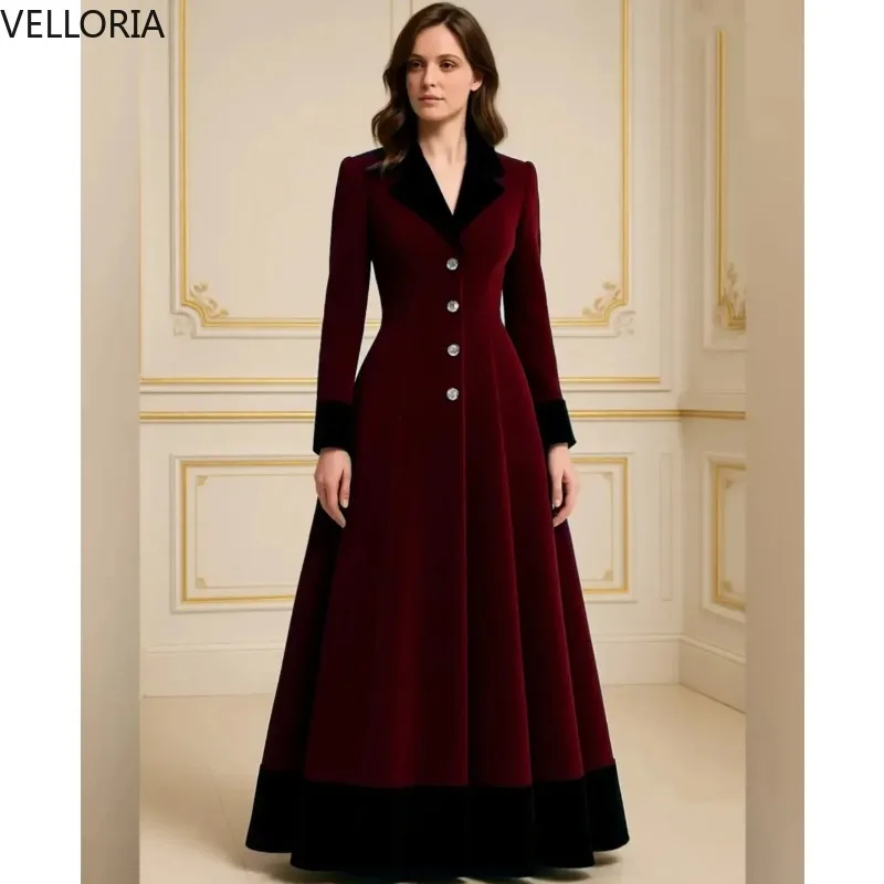 Elegante avondjurken met lange mouwen en V-hals aan de voorkant A-lijn fluwelen geplooide lengte achterkant galajurken moslim feestjurken voor dames