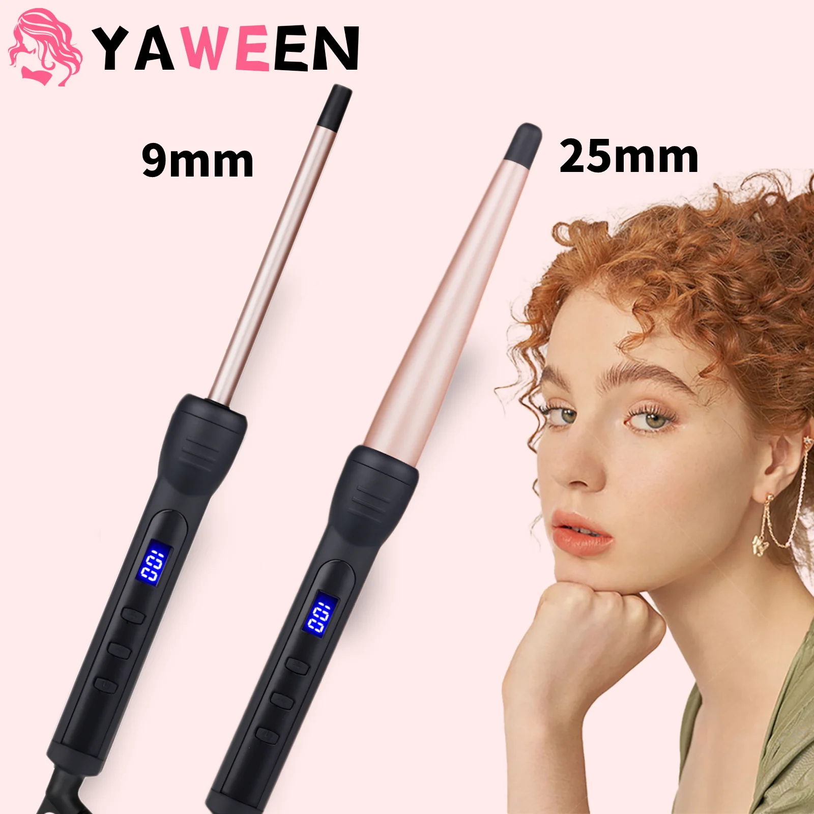 

9mm Curling Iron, Curling Wand with Ceramic Coating Barrel, Professional Hair Curling Iron Salon Styling Tool Crimping Iron