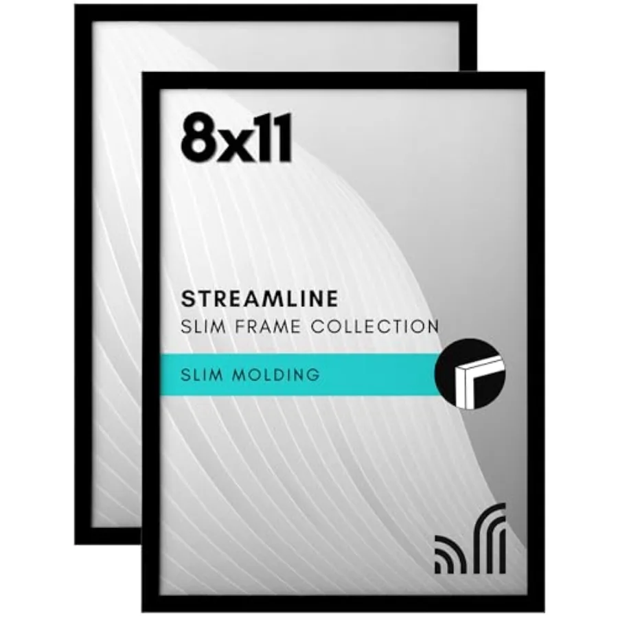 

Picture Frame with Shatter-Resistant Glass - Set of 2 - Streamline Collection - Thin Border Photo Frame for Tabletop and Wall -