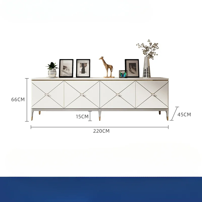 

TV cabinet ivory white piano paint European villa living room storage solid wood floor cabinet