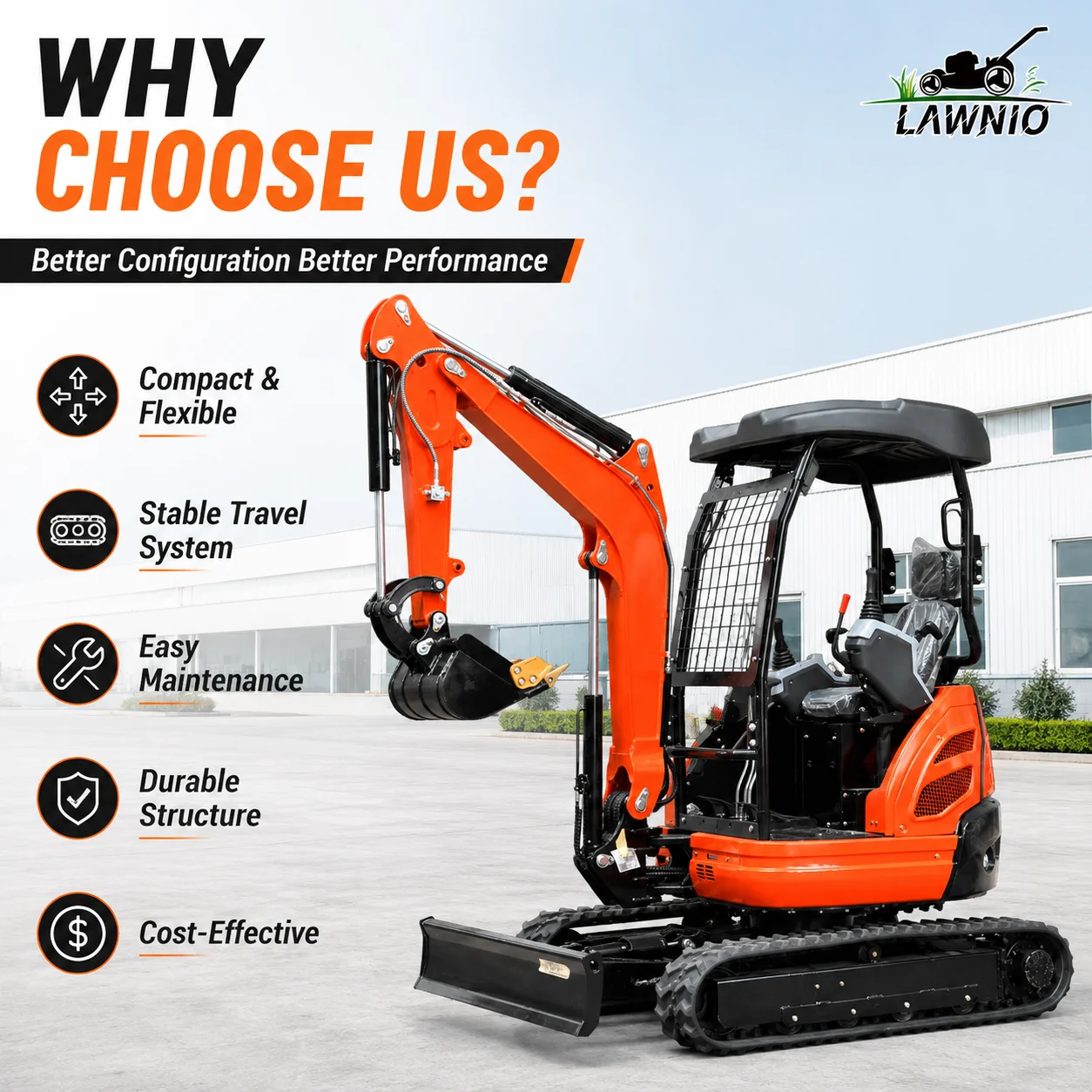 Factory CE EPA Euro 5 18.5KW Engine Mini Excavator  With AC Cabin Canopy Rubber Steel Track Farm Mini Excavator