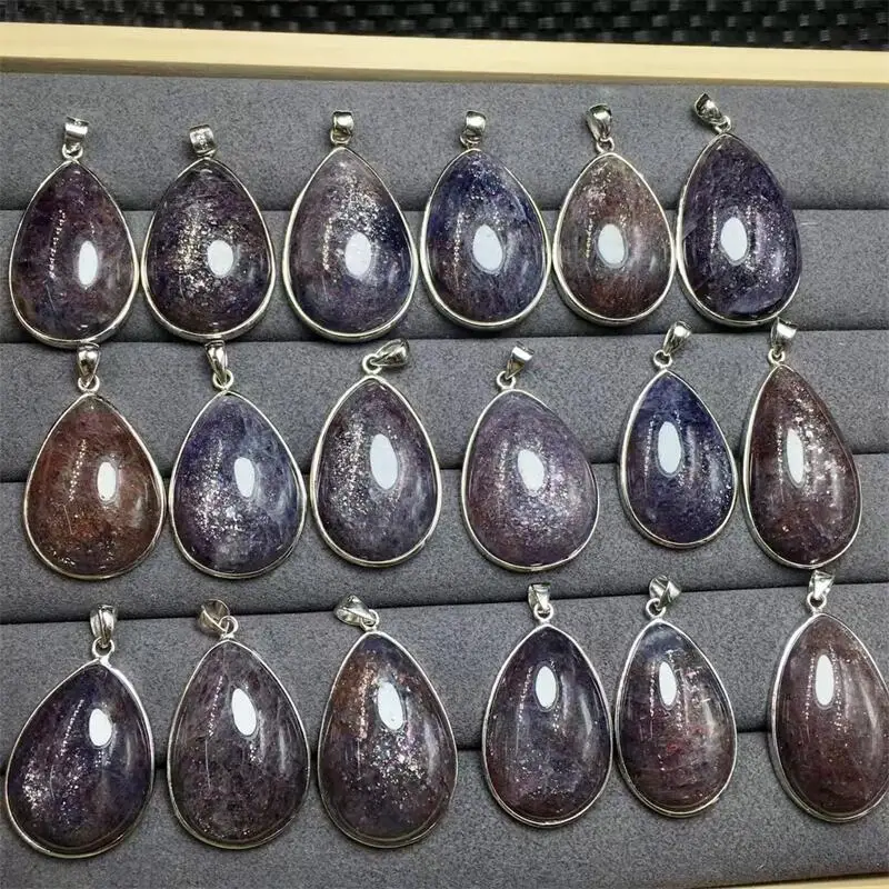S925 الطبيعية ايوليت دمعة قلادة اليدوية شفاء كريستال حجر مجوهرات هدايا عيد الميلاد 33.7-38 مللي متر