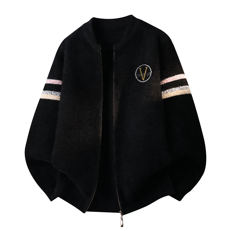 2026 Autumn/Winter New Men's Fashion Contrasting Color Zippered Blazer, Warm and Stylish Sweater Coat, Simple and Casual Knitted