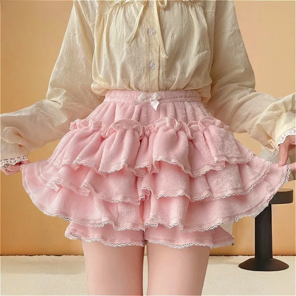 

Autumn Velvet Bloomers Lolita Style Girls Cute Japan Sexy Lace Date Princess Pink Layer Puff Shorts Ruffles Lantern Small Pants
