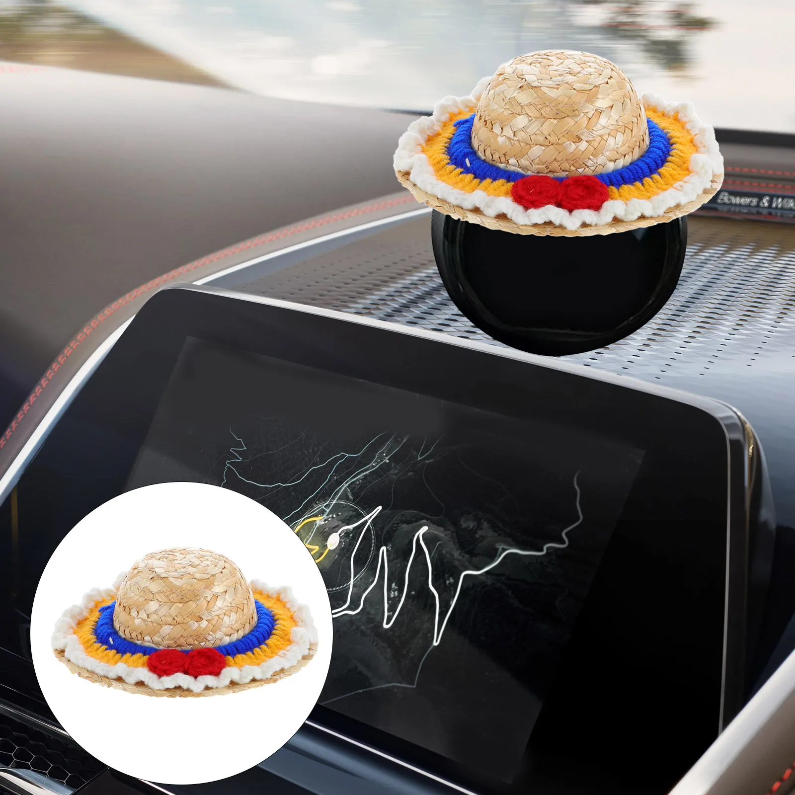 

Interior Hat Car Decoration Straw Charm Woven Accessory Auto Robot Detailing H made DIY Automotive Hat Charm Small Straw Car