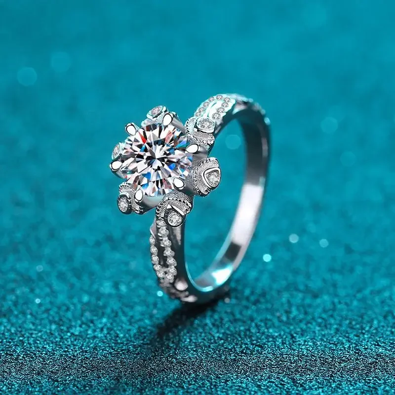 18K gold inlaid diamond ring, goddess style PT950 platinum 1-carat moissanite light luxury ring, personalized small accessory
