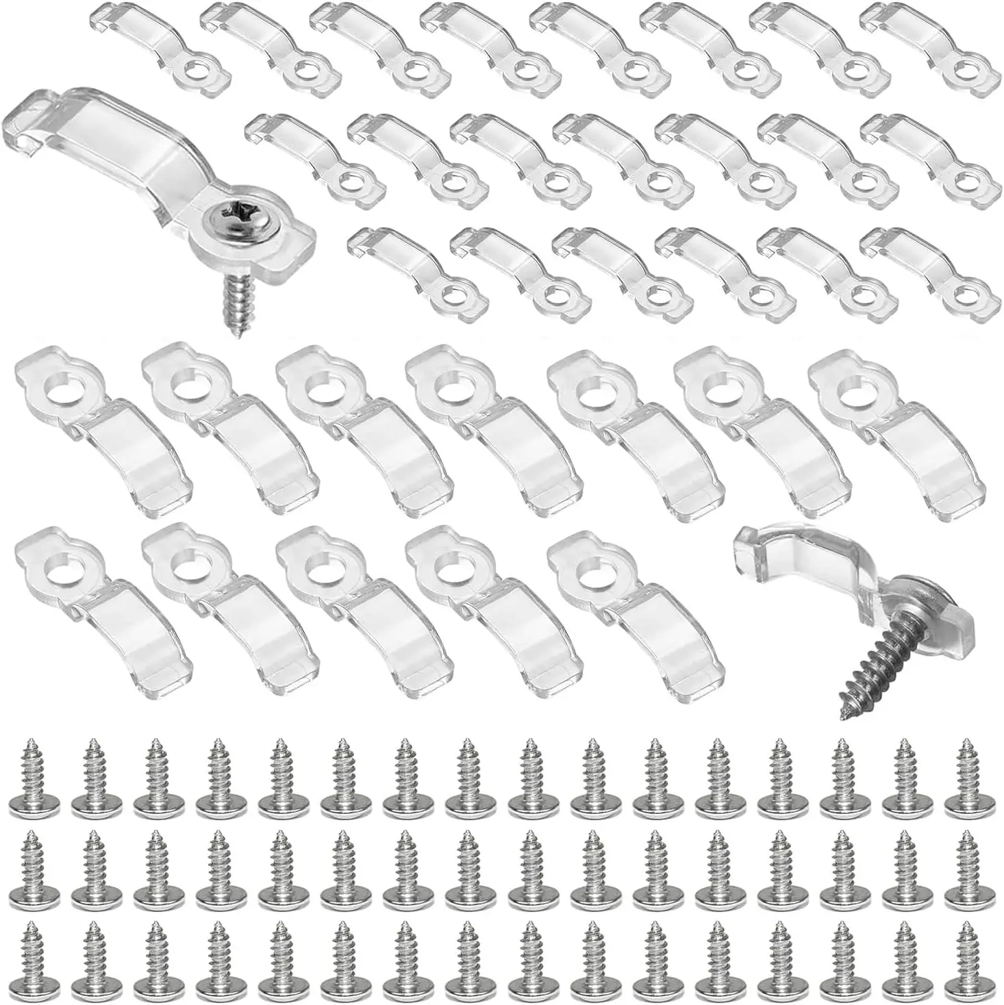 100 LED Strip Mounting Clips for 8mm 9mm 10mm Flexible LED Tape Lights with 100 Screws PP Plastic Fixing Holders