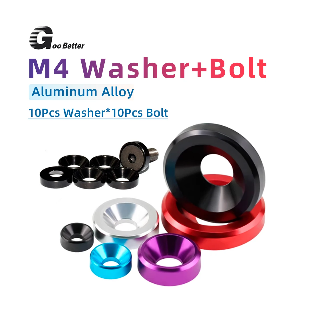 

10Set M4Aluminum Flat/Countersunk Head Allen Hex Socket Cap Screw Washers