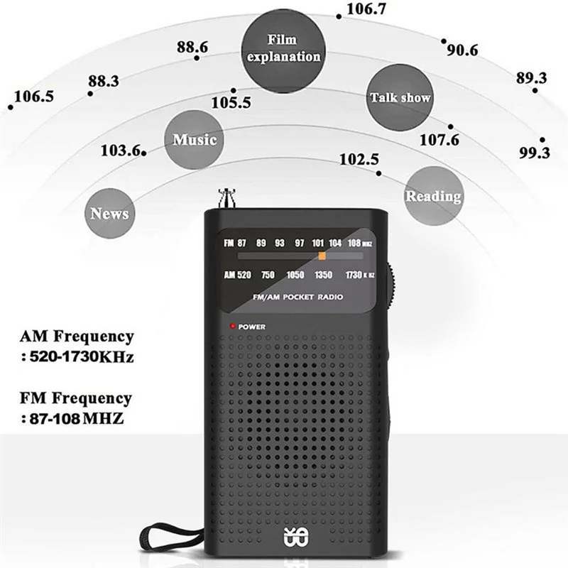 Mini Receptor de Rádio de Bolso para Velho Andando, Portátil AM FM Toda Banda, Estéreo para Caminhadas e Acampamento