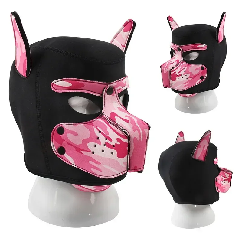 Unisex Sexy Costumes of Men Women Latex Open Mouth Hole Dog Headgear Full Face Fetish Mask Hood for Halloween Pupply Play Party