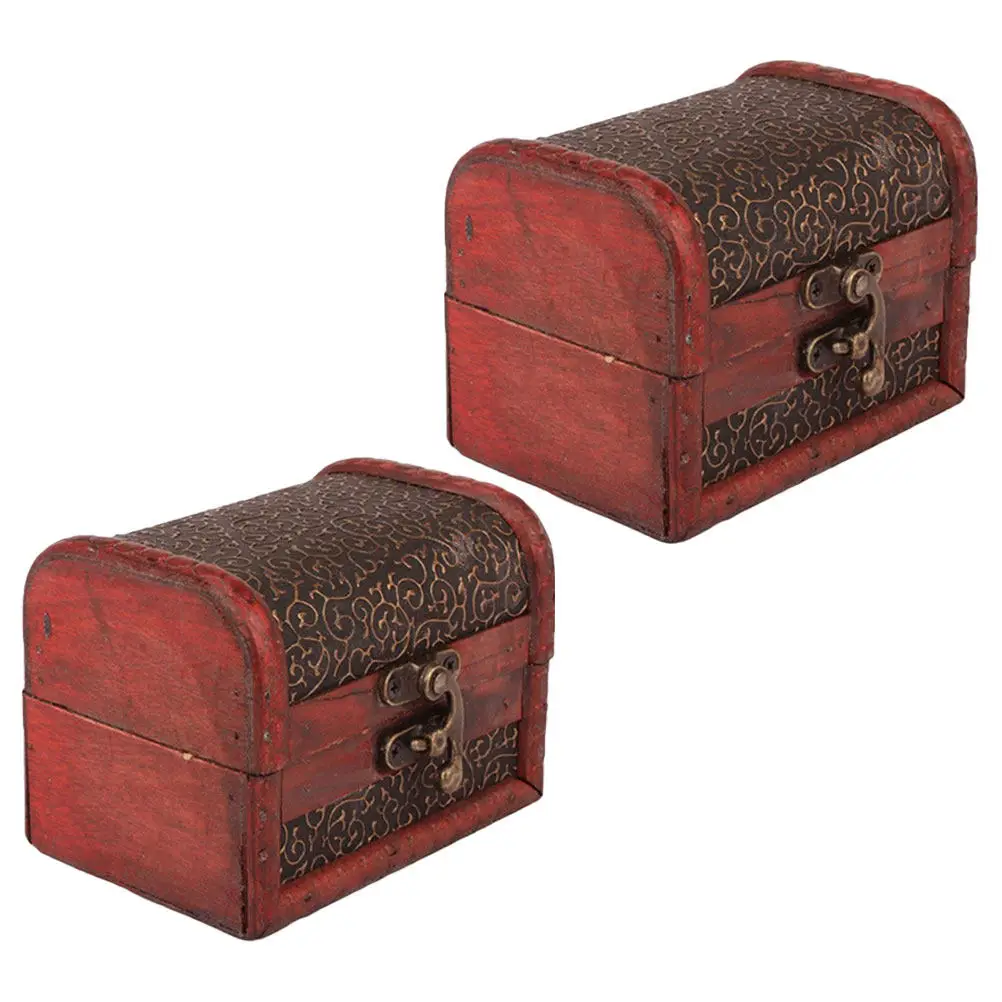 

2Pcs Jewelry Storage Box Lockable Vintage Case Compact Jewelry Organizer Candy Trinket Holder for Home Desktop Office Use