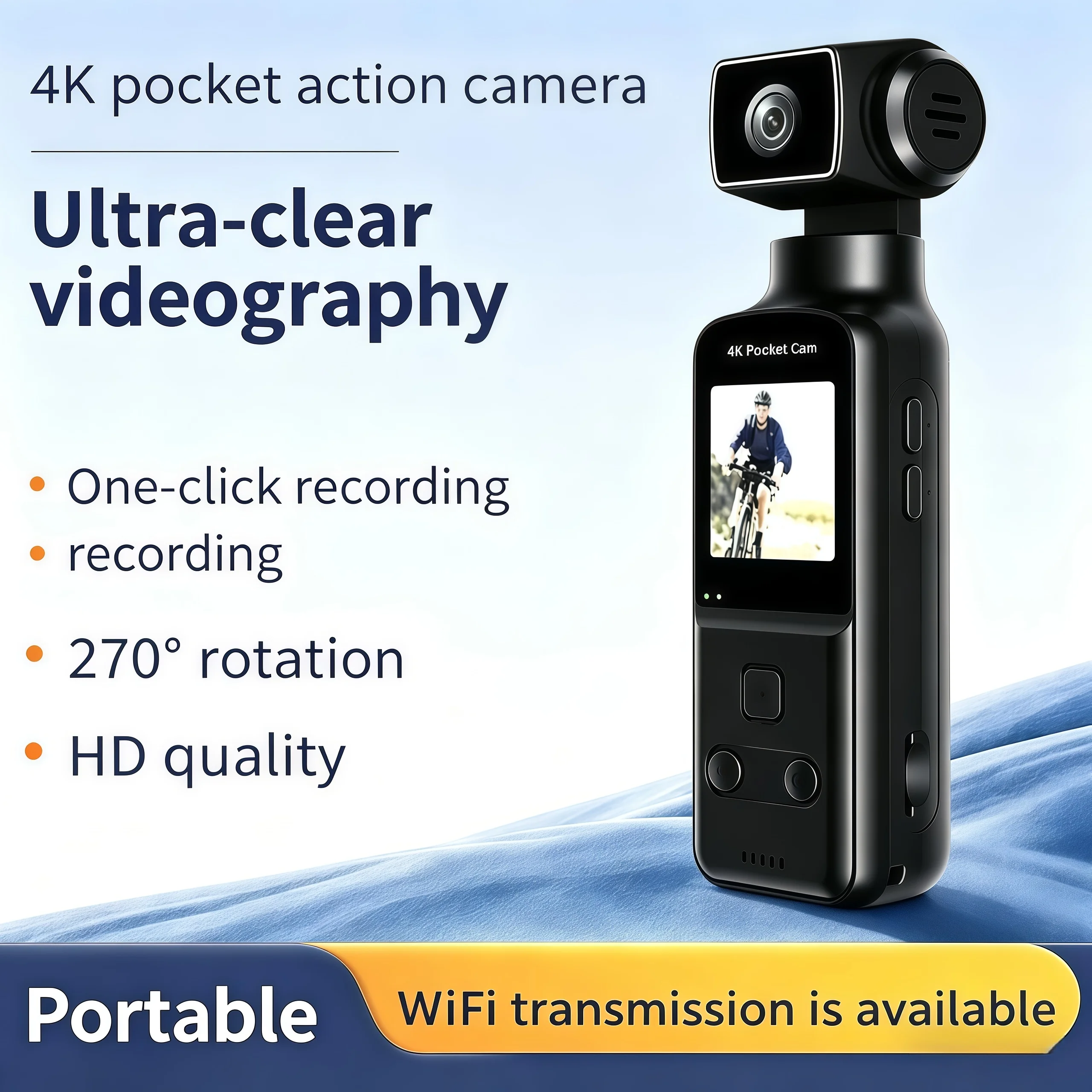 

Ultra HD 4K WiFi Action Camera 1.3" Screen 270° Rotatable Outdoor Sport Riding Vlog Portable Digital Video Helmet Bicycle Camera