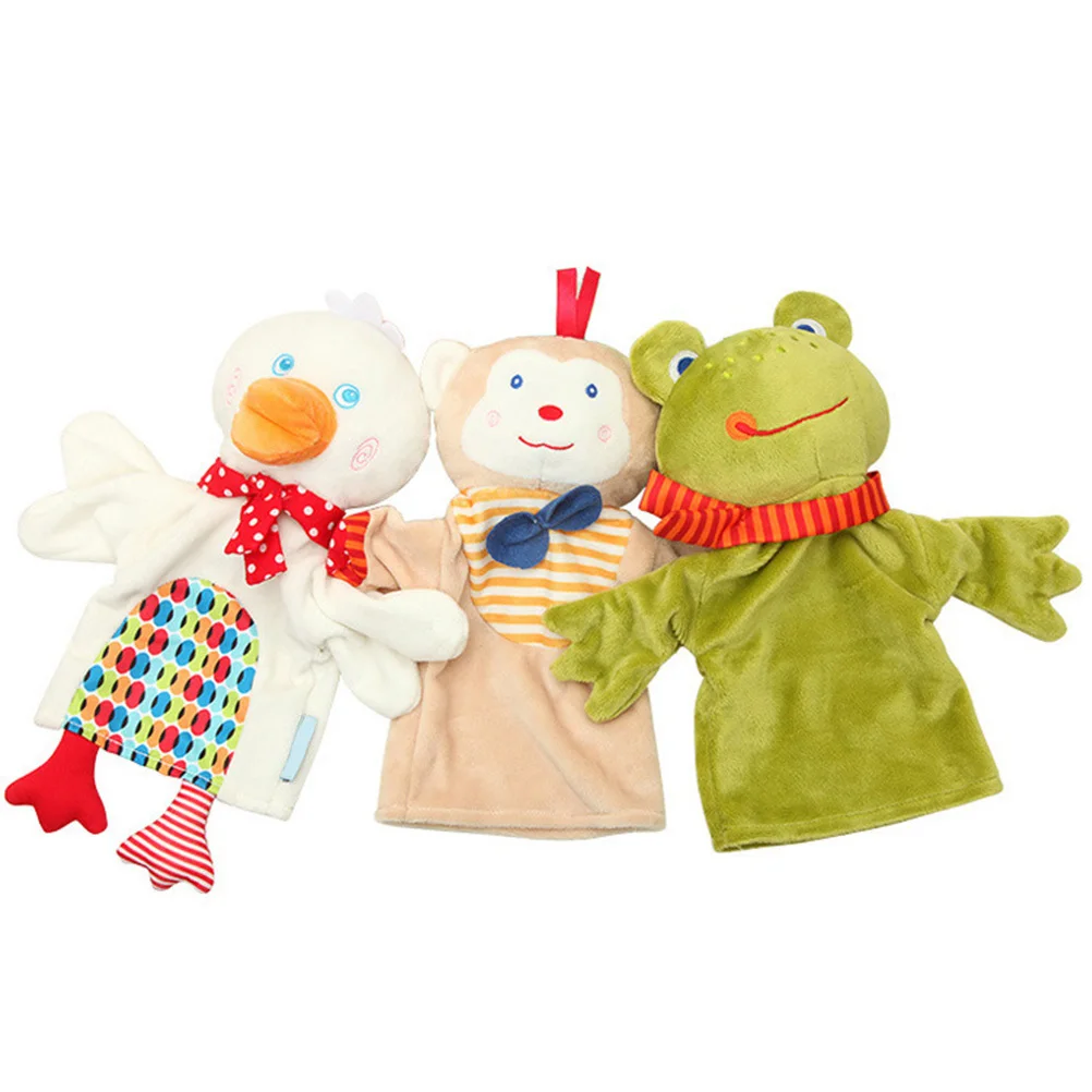 Marioneta de mano de animales de dibujos animados para niños, terciopelo de cristal suave, cómoda, para contar historias, aprendizaje de formas de animales