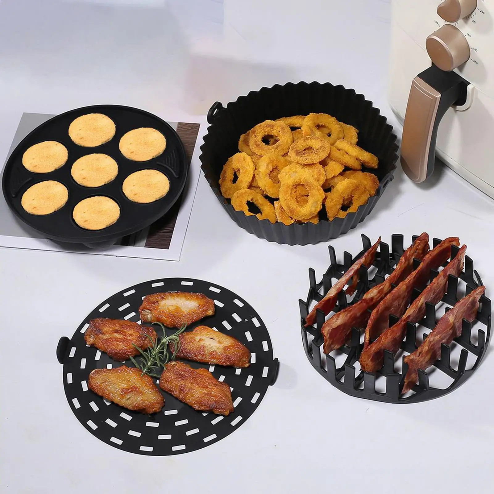 

Набор силиконовых вкладышей для аэрофритюрницы, 4-х предметный многоразовый коврик для выпечки, термостойкий поднос, антипригарная корзина для аэрофритюрницы, аксессуары для выпечки