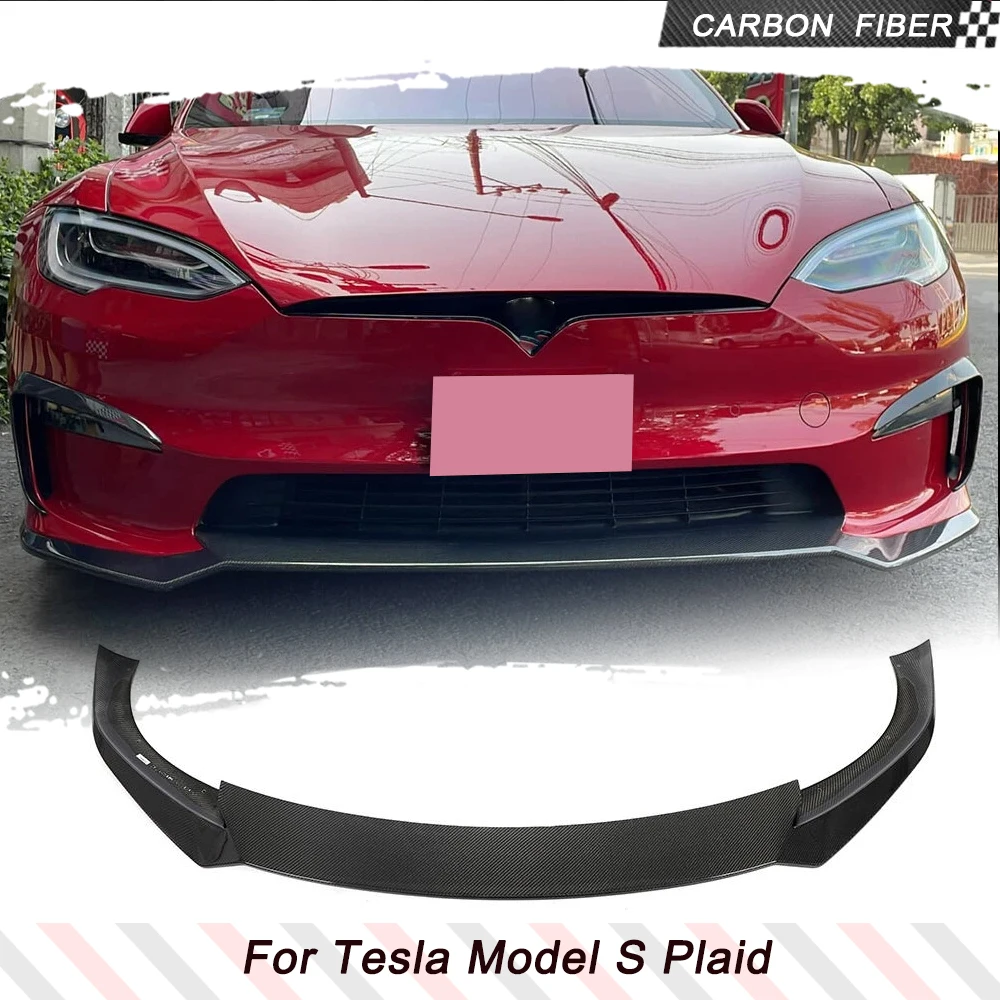 

Автомобильный передний бампер из углеродного волокна, спойлер для Tesla Model S Plaid 2021-2023, передний бампер, защита для подбородка, комплекты кузова гоночного автомобиля