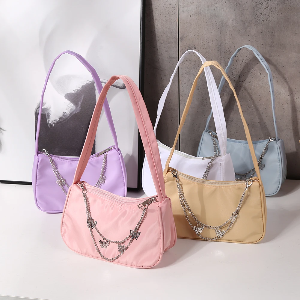 

Fashion Female Shoulder Underarm Bag Pure Color Butterfly Chain Casual Ladies Hobos Handbags for Purse Lipstick