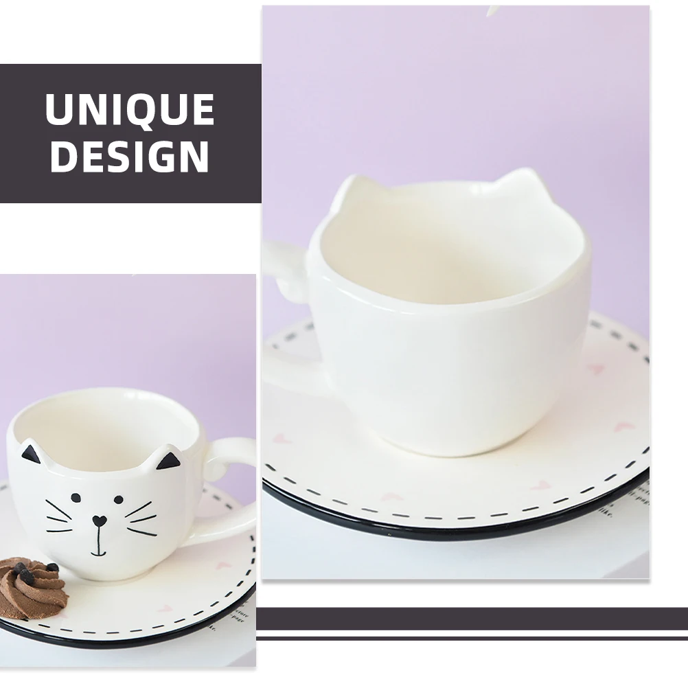 

1Set Ceramic Coffee Cup Gift with Saucer Cute Cat Lover Design Safe Everyday Use Home Beverage Cup Ceramic Coffee Mug