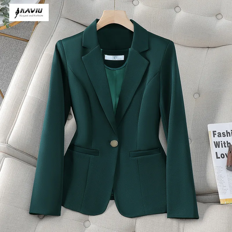 NAVIU Womens Green Blazer High End Fashion Casual Professional Slim Jacket Office Lady Work Coat Tops Black Spring New 2024