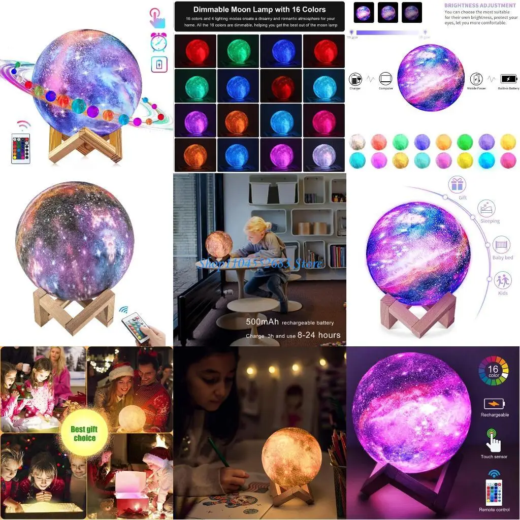 

Y6GD светодиодный ночник из PLA материала лунный свет с подставкой с регулируемой яркостью перезаряжаемые лунные огни для детей