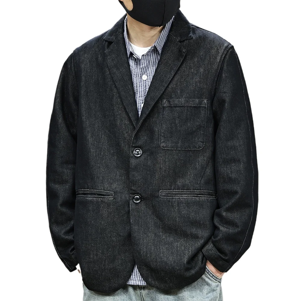 

Denim Blazer Suit Jacket Men Japanese Korean Streetwear Fashion Loose Casual Plus Size Suits Jeans Blazers Coat Outerwear