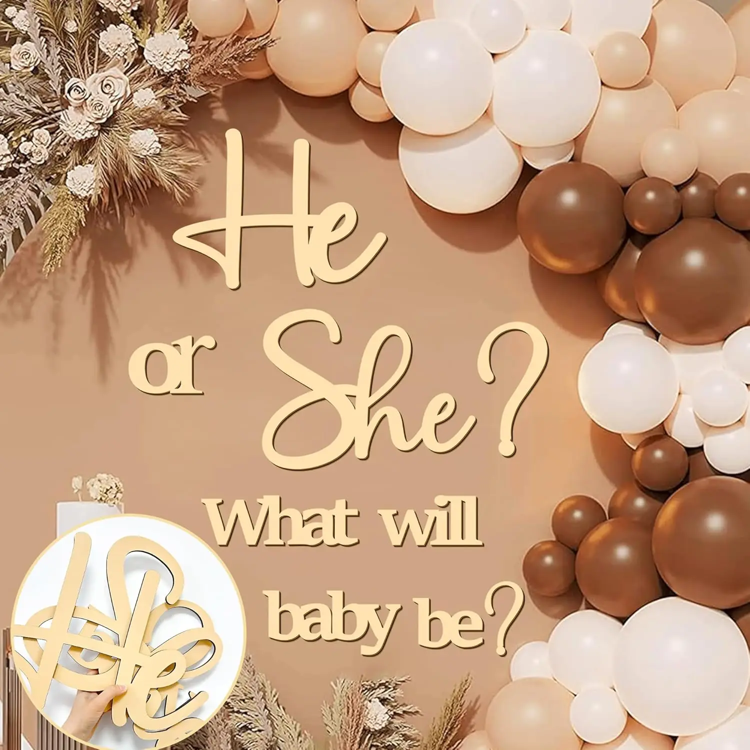 

Gender Reveal Party Wooden Sign 'He Or She What Will Baby Be' Decor for Baby Shower Room Decoration Wall Art