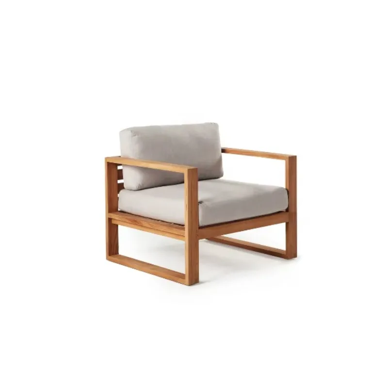 Modern Tropical Outdoor Eco-Friendly Waterproof Solid Teak Wood Garden Sofa Single Seater Luxury Patio Resort Hotel Living Room