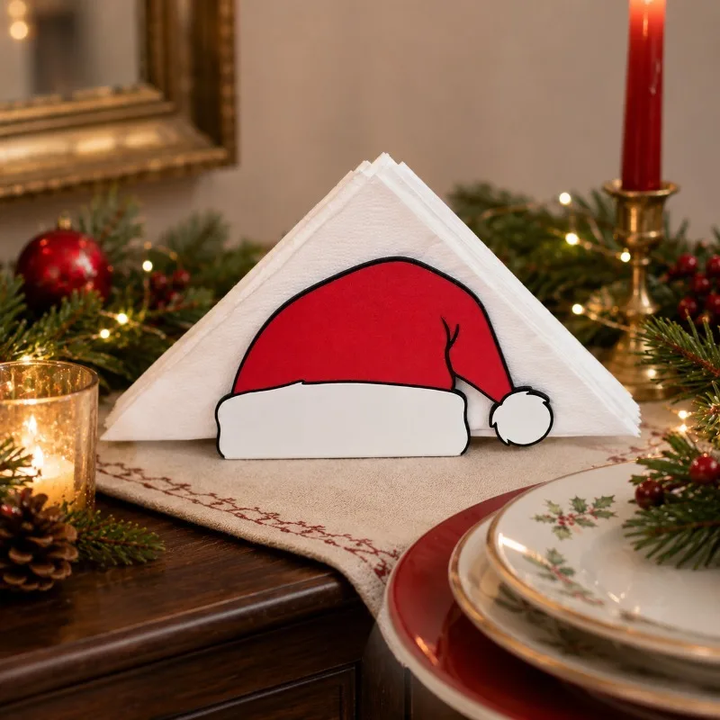 Santa Hat Napkin Holder Christmas Tabletop Tissue Organizer for Dining Table Kitchen Home Party Holiday Decor