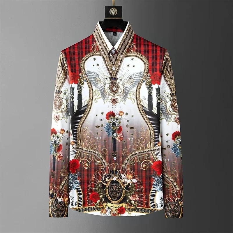 Luxury Crown Print Shirt Men's Long Sleeve Casual Shirt High Quality Fashion Popular Premium 3d Men's Clothing