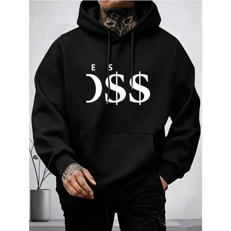 Sweat-shirt à capuche pour homme avec motif graphique tunnel visuel, cordon de serrage, poche avant, coupe ample, style streetwear décontracté.