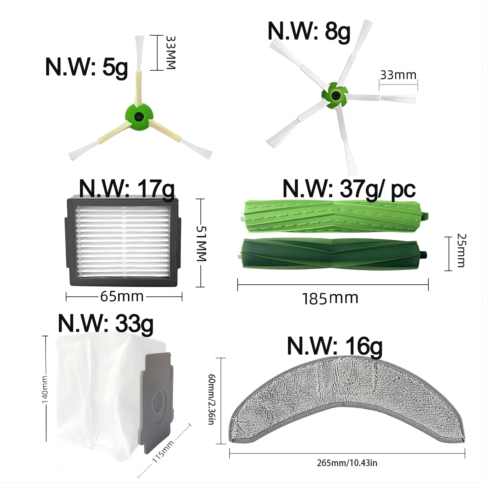 iRobot J7/J7+ Roomba J7+(7150) Wi-Fi Connected Robot Vacuum Spare Parts: Roller/Side Brush，Mop Rag，HEPA Filter，Dust Bag Optional