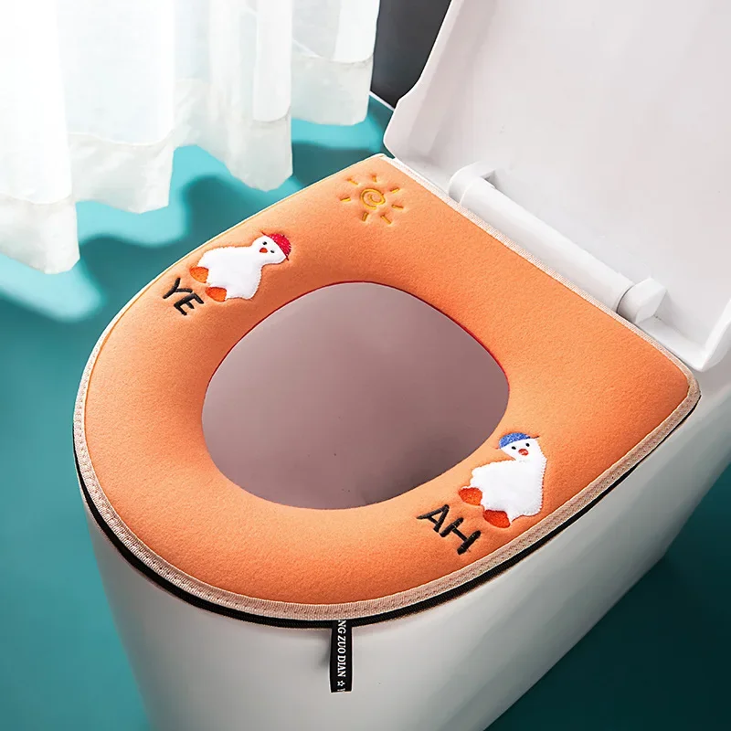 Toilet Cover Plush Toilet Cover Home Waterproof Universal Model Toilet Ring Washable Zipper Bathroom Mat Decorative Toilet Seat