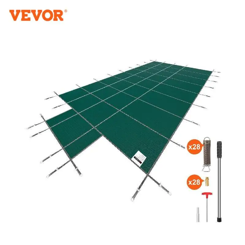 VEVOR Pool Safety Cover Fits 16x32ft Rectangle Inground Pools Safety Pool Cover 4x10ft Center End Step Mesh Solid Pool Cover