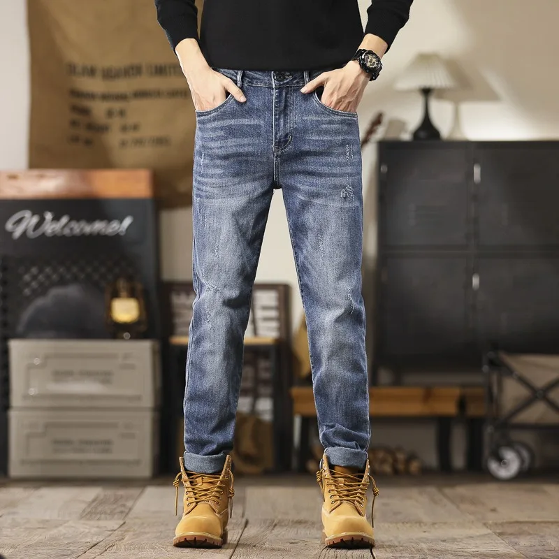 Extra Long Denim Jeans Men 110cm 115cm Elastic Loose Fit Blue Stretch Thick Tall Teenagers 190cm Autumn Male Cowboy Trousers