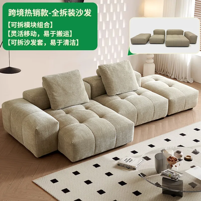 Fully removable and washable pixel module fabric sofa, tofu block corner princess combination sofa