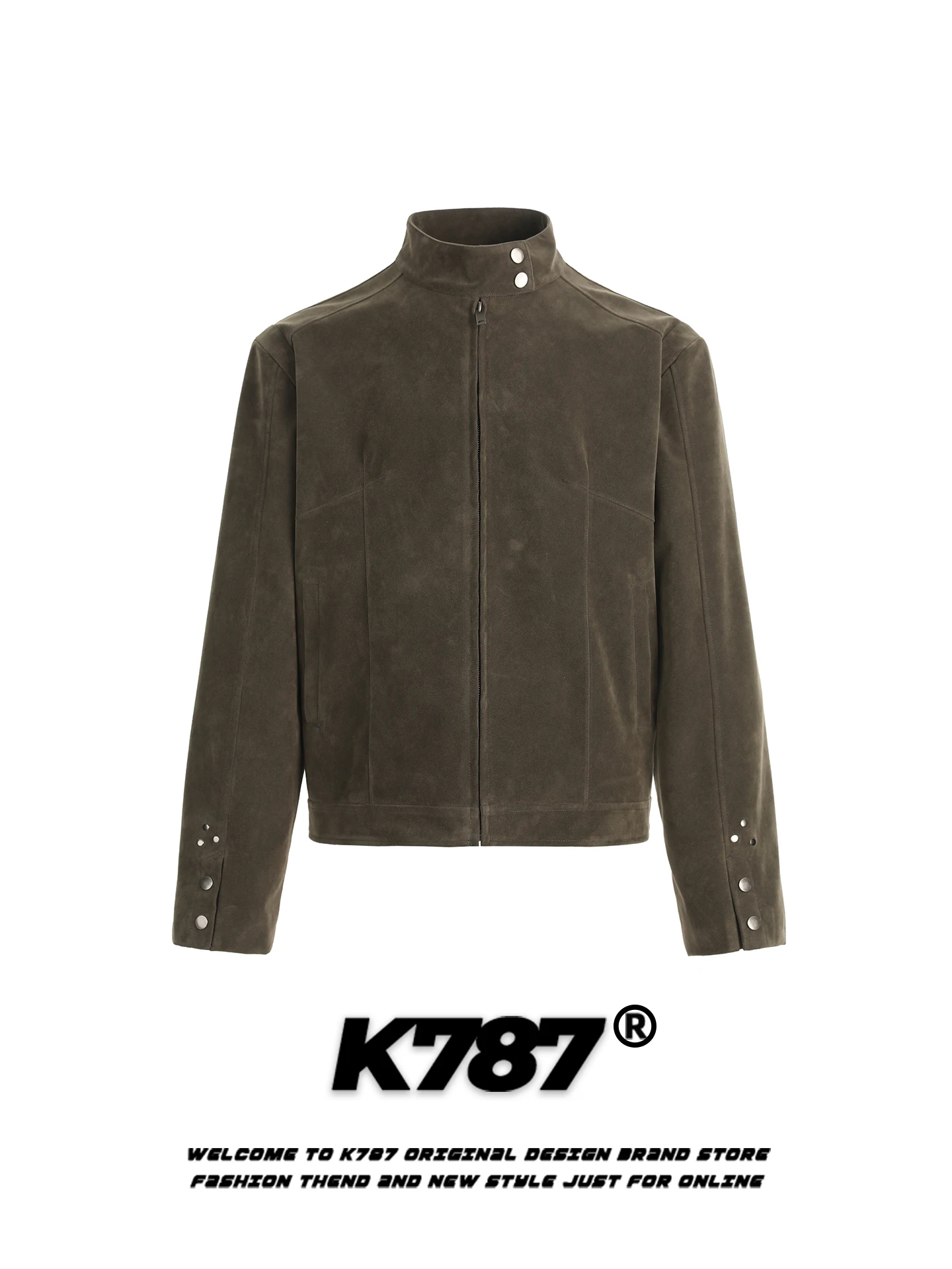

K787 American Retro Suede Collar Jaet Loose Casual ort Men's Outerwear Autumn Season Pure Color No Ironing Treaent