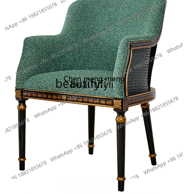 

Designed Solid Wood Antique Style Living Room Table and Chair Combination Cane Chair Leisure Dining Chair Armchair Home