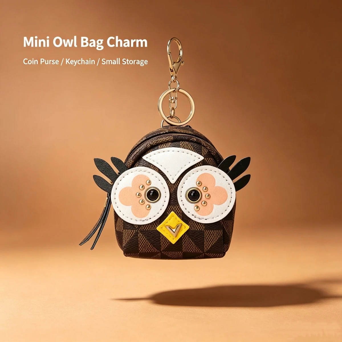 Cute 3D Owl Mini Coin Purse Leather Keychain, Portable Earphone Storage Bag, Cartoon Animal Car Key Holder Gift for Women Girls view 6