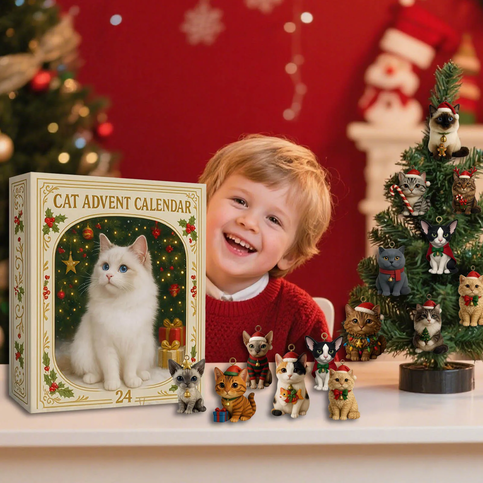 Hot Toys Calendario dell'Avvento per gli amanti dei gatti di Natale 2025 contenente 24 bambole adatte a vari giorni fino alla conto alla rovescia di Natale per i bambini