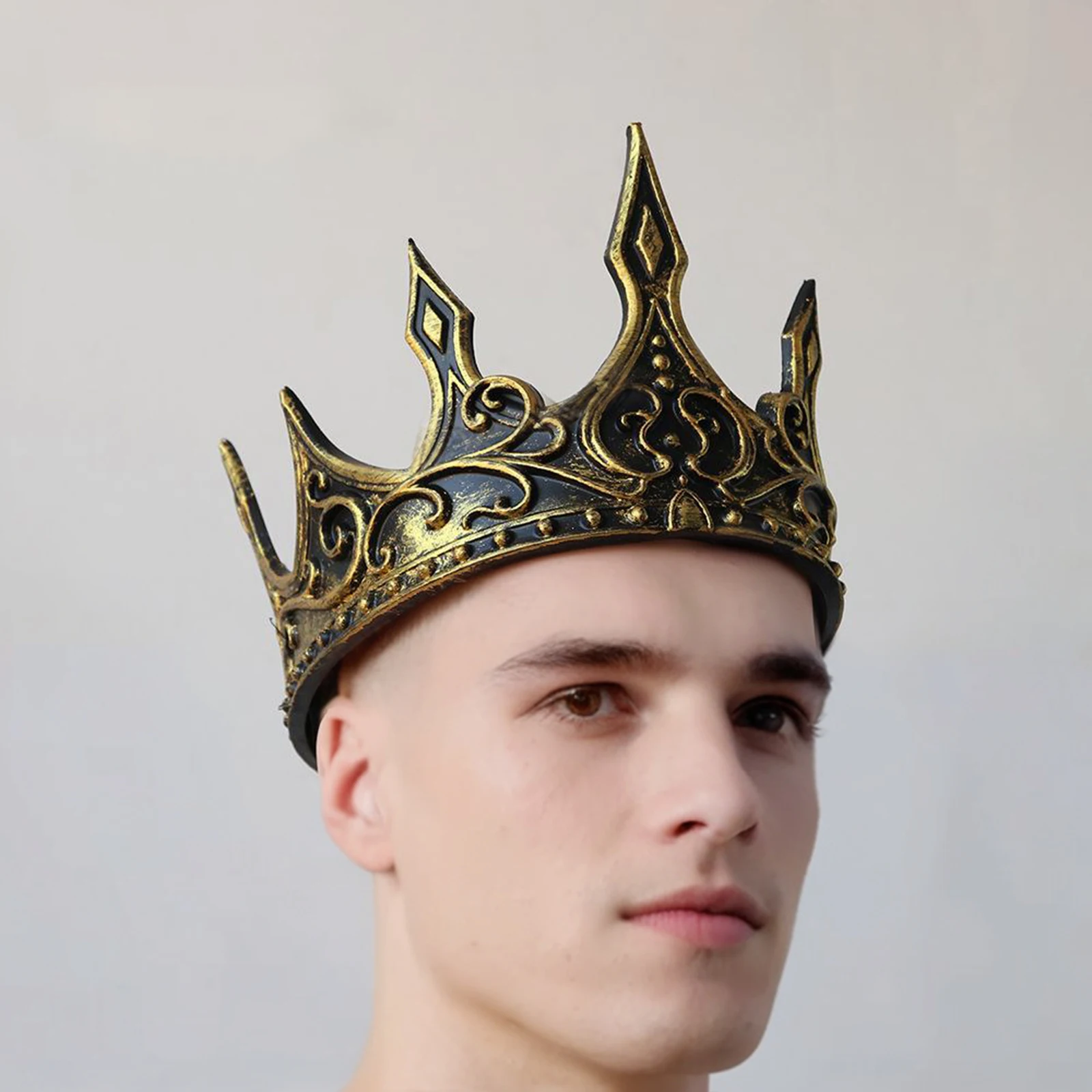 Męska Korona Królewska, Regulowana Korona Królewska Średniowieczny Kostium Króla Rekwizyty Balowe Halloween Cosplay Akcesoria