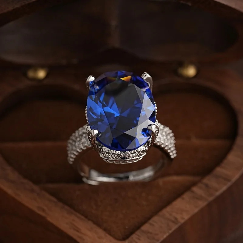 2026 New oval zircon translucent high-end temperament open ring for women's design, trendy and personalized jewelry accessories