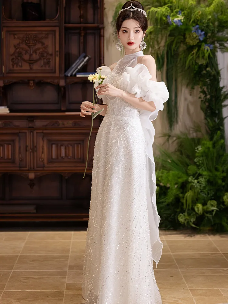 

L&P DQL Studio Wedding Dress with Major Beading Sequins Lace-up Back Organza Bridal Gowns