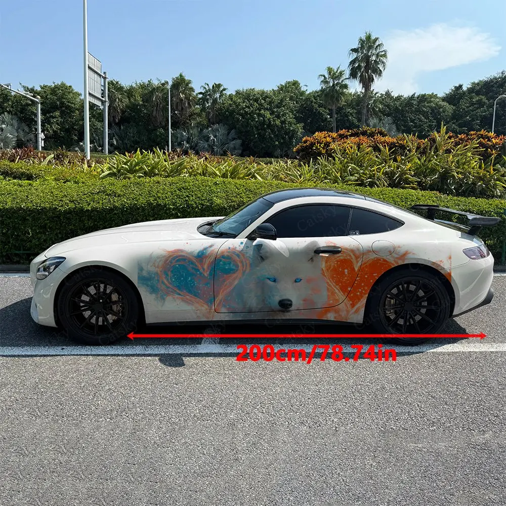 2pcs Flame Sea Ice Field Wolf Car Side Wraps, Self-Adhesive PVC Waterproof & Scratch-Resistant Stickers, Car Accessory Gift