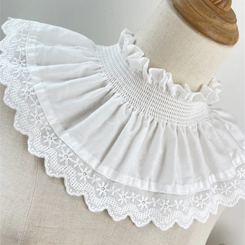 14CM Wide White Stretch Ruffled Cotton Elastic Lace Trim Embroidered Fringe Ribbon Dress Collar Curtains Fabric DIY Sewing Decor