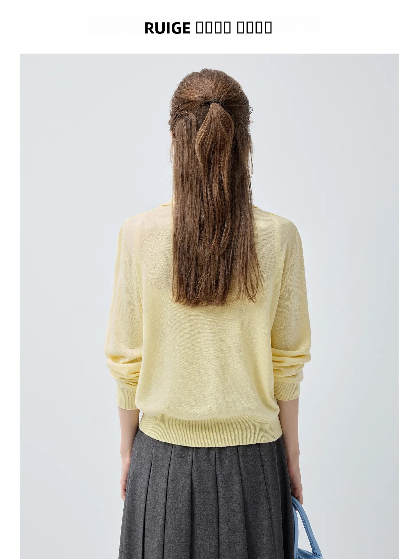 Dzianina damska plus size, do ramion, z długim rękawem, wełniana, ażurowa, wiosenna, wyszczuplająca, dla lekko zażywionych kobiet, wygodna, oddychająca.